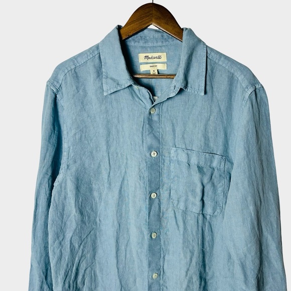 Madewell Linen Long-Sleeve Button-Up Shirt Light Blue Men's Medium NR329 Casual - Picture 7 of 13